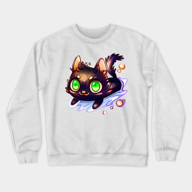 Black cat swimming Crewneck Sweatshirt by Meowsiful